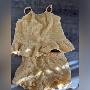 Yellow gauze shorts set